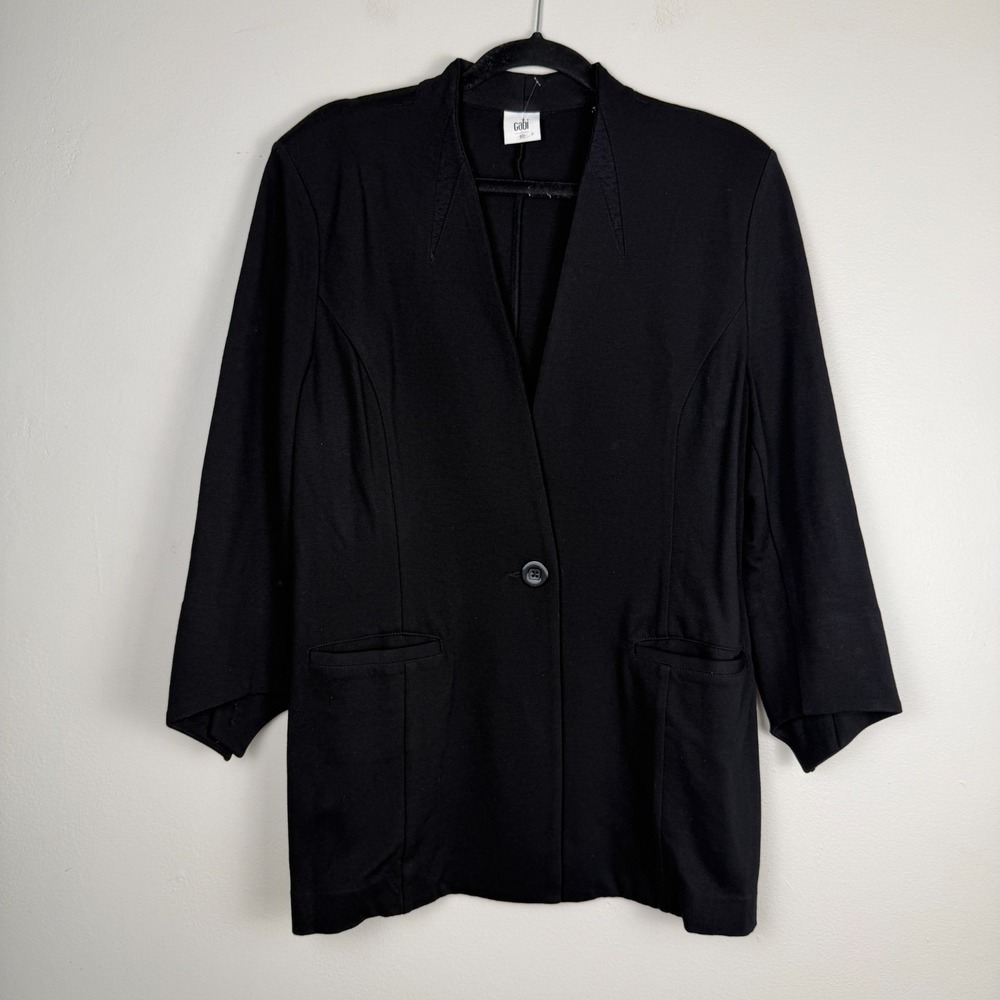Cabi Blazer Jacket Women's 10 Black Ponte Knit Collarless Long Sleeve Career